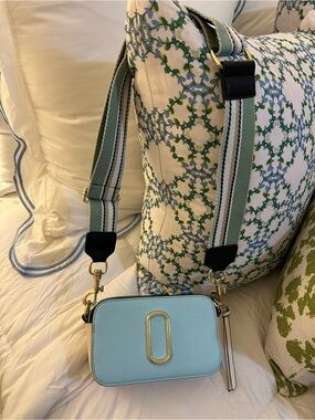 Light Blue Crossbody Camera Bag with Wide Stripe Strap